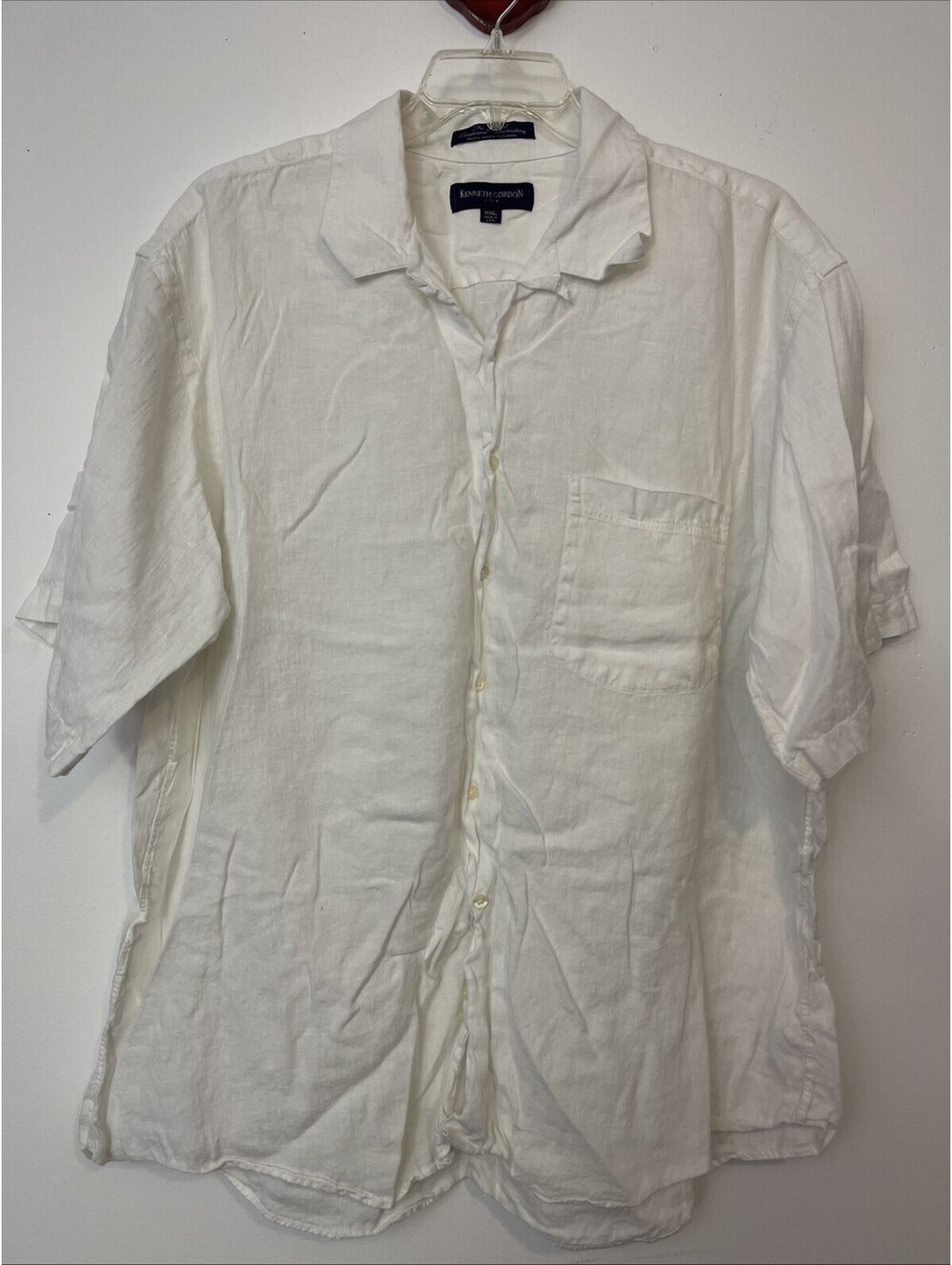 Kenneth Gordon USA Mens 2xl White Collared Button-Up Casual Pocket Shirt! A1114